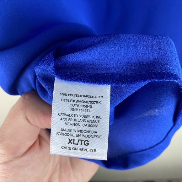 Pleione Flutter Sleeve Bow Tie Front Blouse Size XL Cobalt Blue - Picture 8 of 13